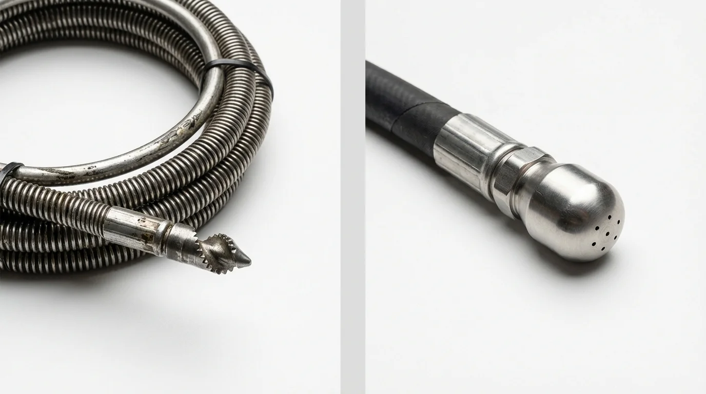 Drain snake cable and hydro jetting nozzle used for drain cleaning in Gorman, TX